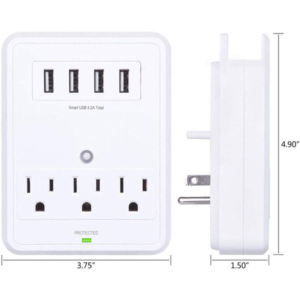 POWRUI Multi Wall Outlet Adapter Surge Protector 1680 Joules with 4-USB Ports Wall Charger, Wall Mount Charging Center 3 Outlet Wall Mount Adapter for Home, School, Office, ETL Certified - POWRUI