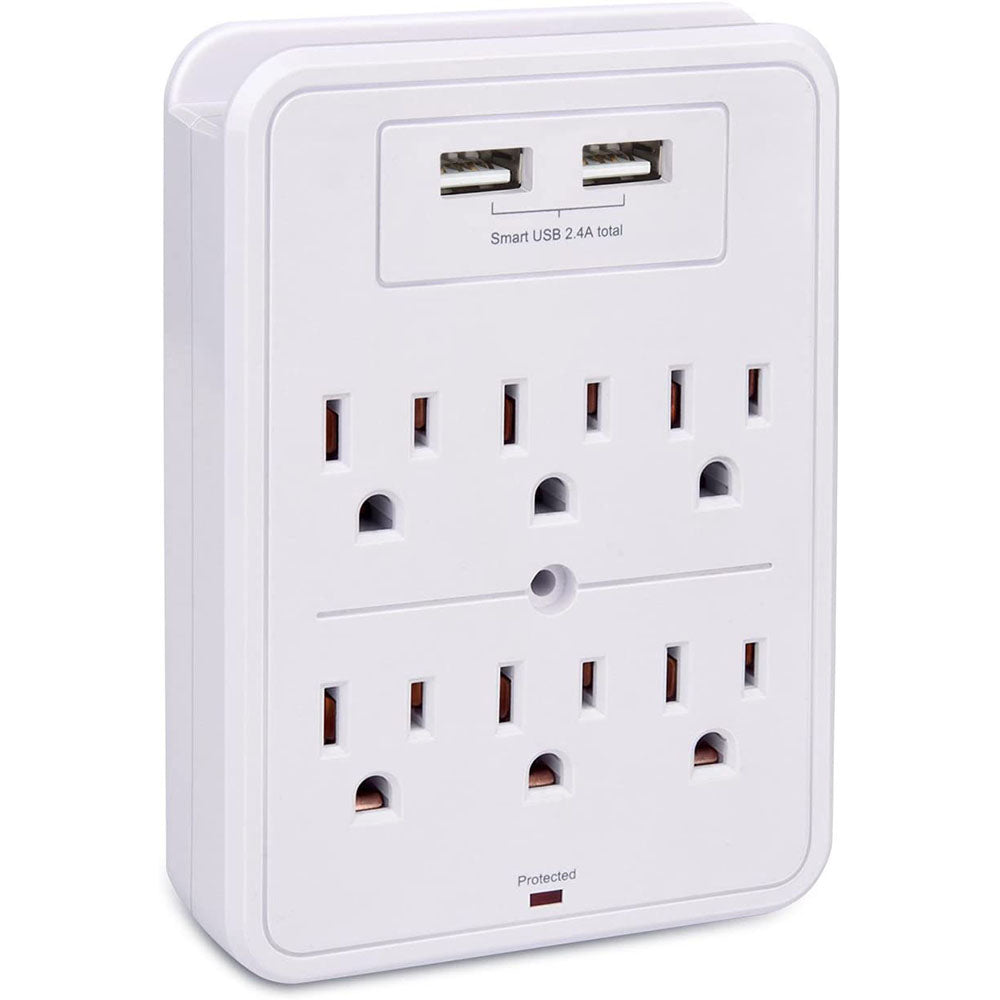 Wall 6-Outlet Extender Surge Protector with 3 USB Charging Ports